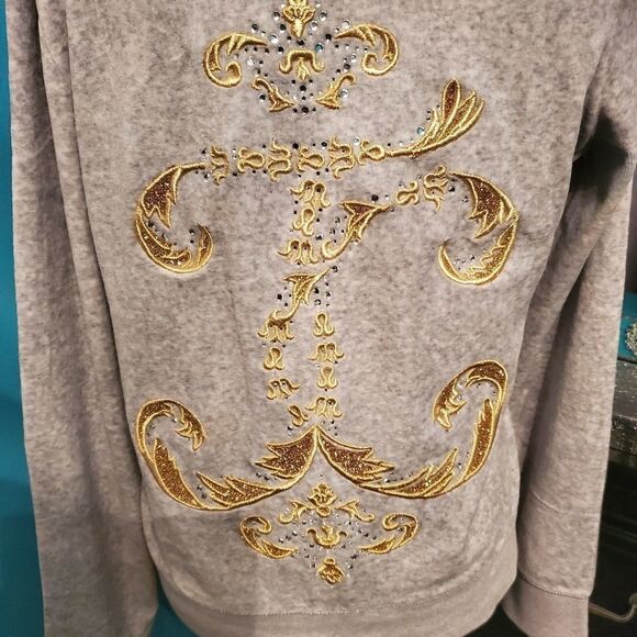 Retro Y2K/2000's  Juicy Couture Bling Bling Crystal Studded Velour Hoodie - Picture 4 of 14